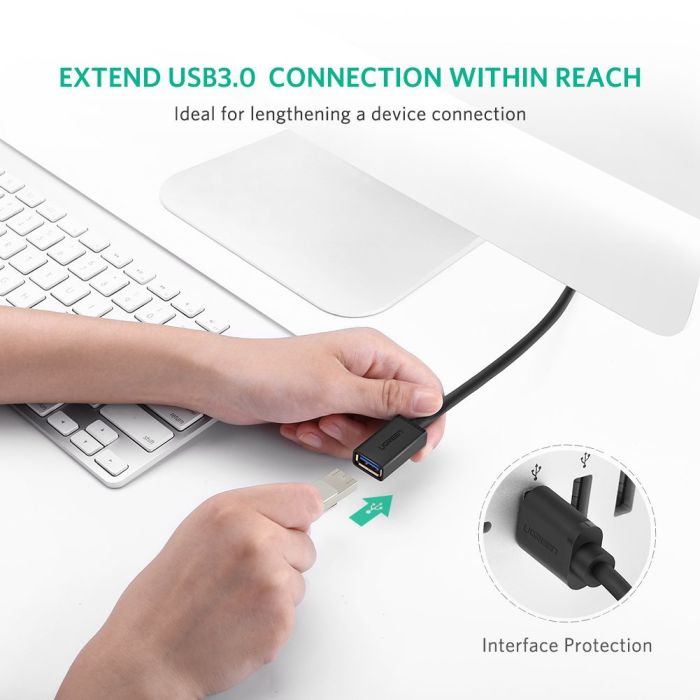 Ugreen  USB 3.0 podaljšek (M na Ž) črn 2m - polybag