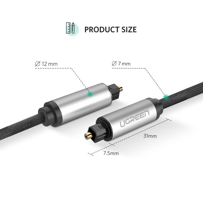 Ugreen Toslink optični kabel - pleten 2 m - box