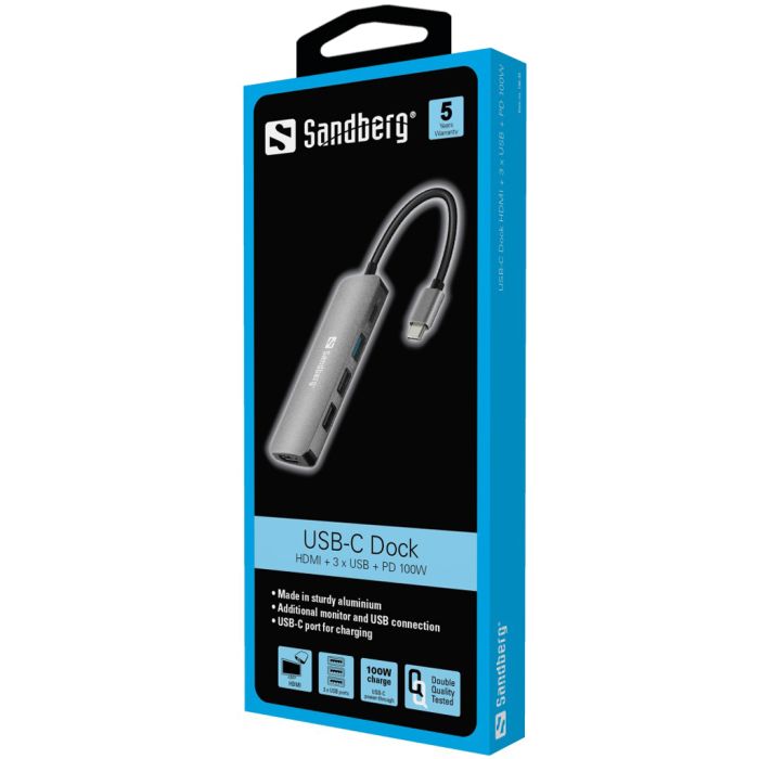 Sandberg USB-C priklopna postaja na HDMI + 3x USB 3.0 in Power Delivery 100W