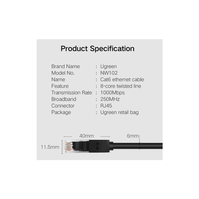 Ugreen Cat6 UTP LAN kabel 15m - polybag