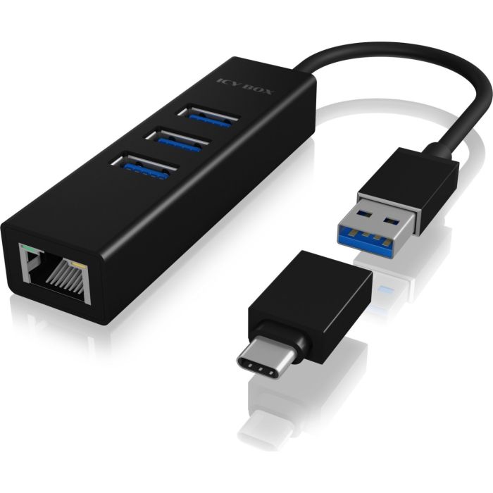 IcyBox IB-HUB1419-LAN USB-A/C mrežna kartica in 4-portni HUB