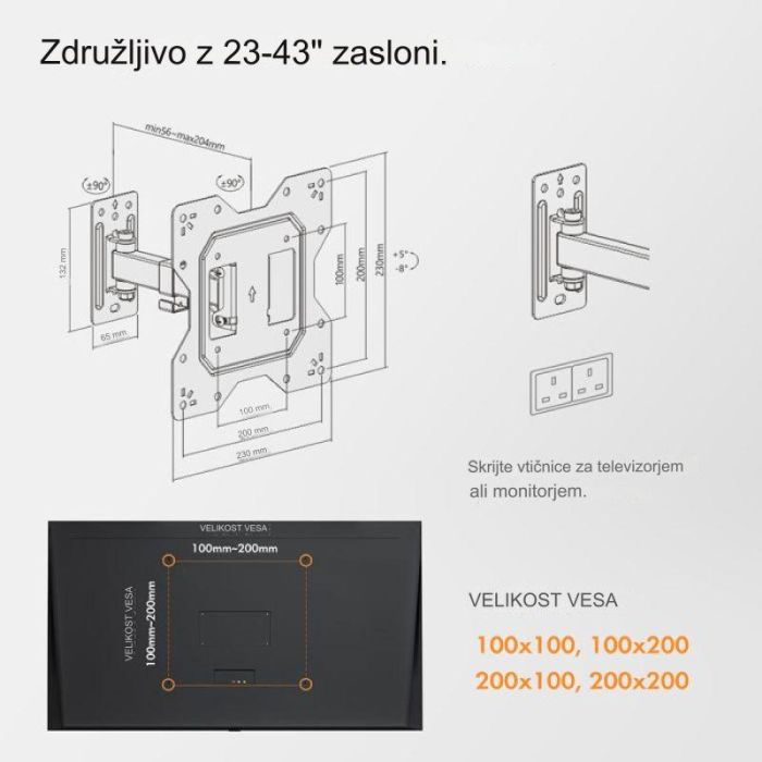 VonHaus 23-43 pregibni nosilec za TV/monitor do 35kg - slika 4