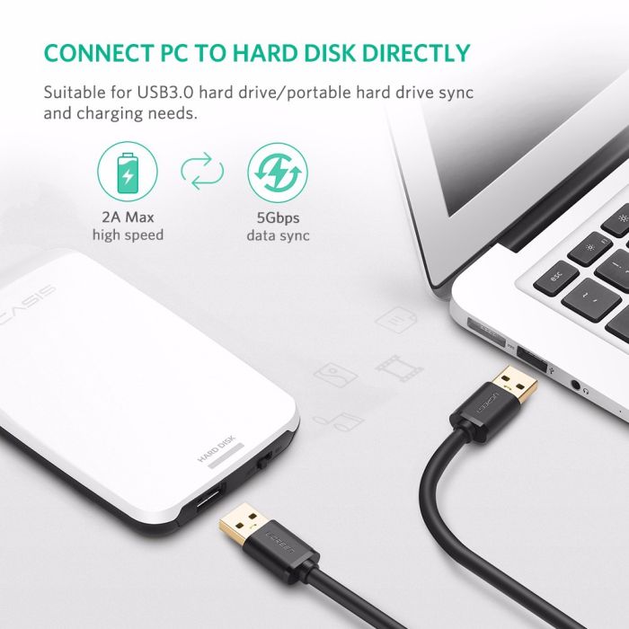 Ugreen USB 3.0 kabel (M na M) črn 0.5 m - polybag
