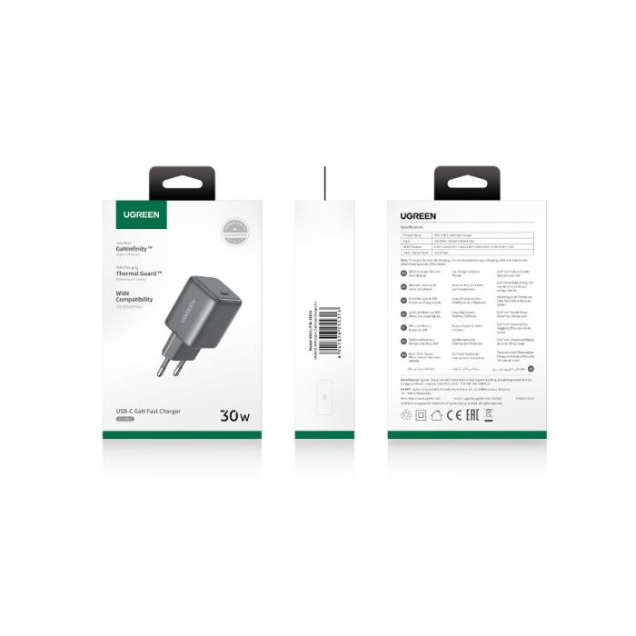 Ugreen 30W USB-C GaN hitri polnilec - črn