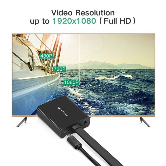 Ugreen HDMI na VGA + 3.5MM Audio+MicroUSB konverter črn - box - slika 5