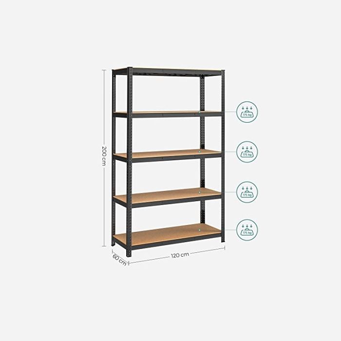 SONGMICS Regal 60 x 120 x 200 cm rjavo-črna, GLR060B01