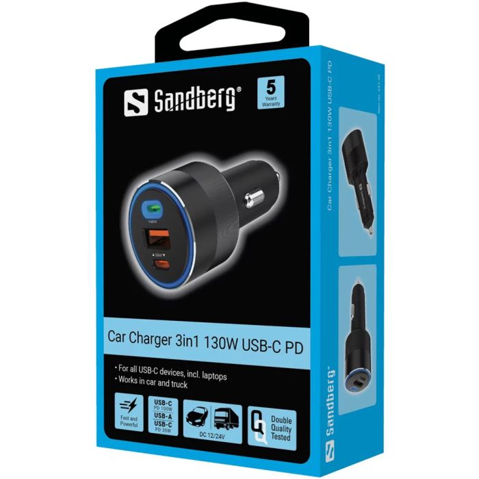 Sadberg avtomobilski polnilnik 3in1 130W USB-C PowerDelivery
