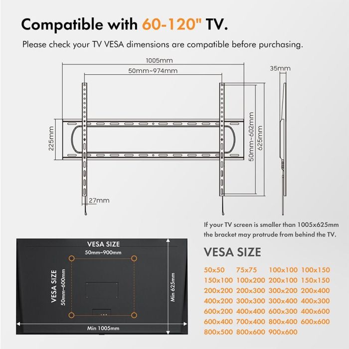 VonHaus 60-120 fiksen TV stenski nosilec do 120kg
