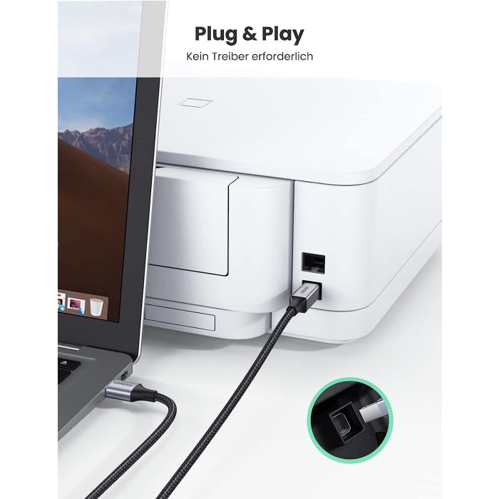 Ugreen tiskalniški kabel USB 2.0 tipa B USB kabel USB A v USB B združljiv s HP, Canon, Epson, Lexmar