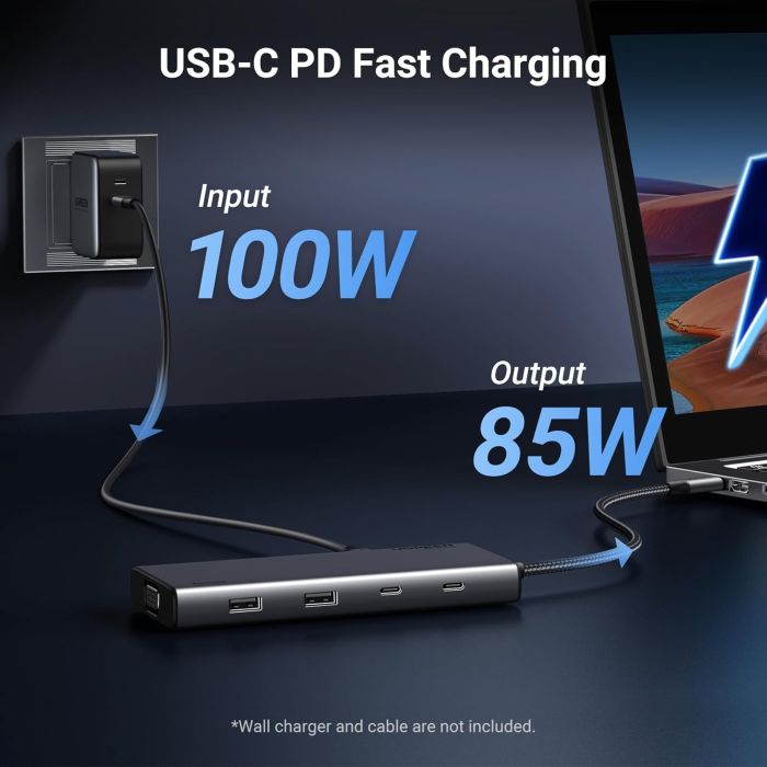 UGREEN 8v1 USB-C 4K priklopna postaja s 100W PD vhodom