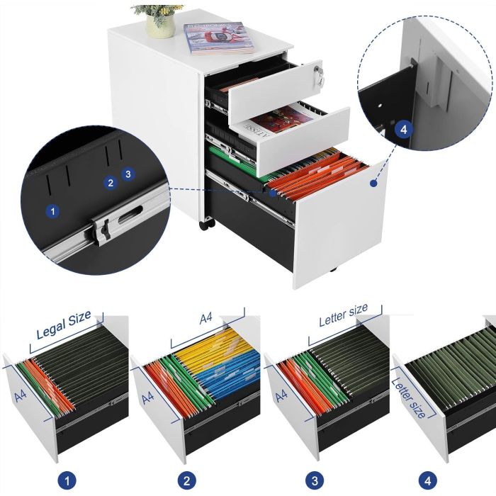 SONGMICS Pisarniška omarica na kolesih OFC60WT - slika 8