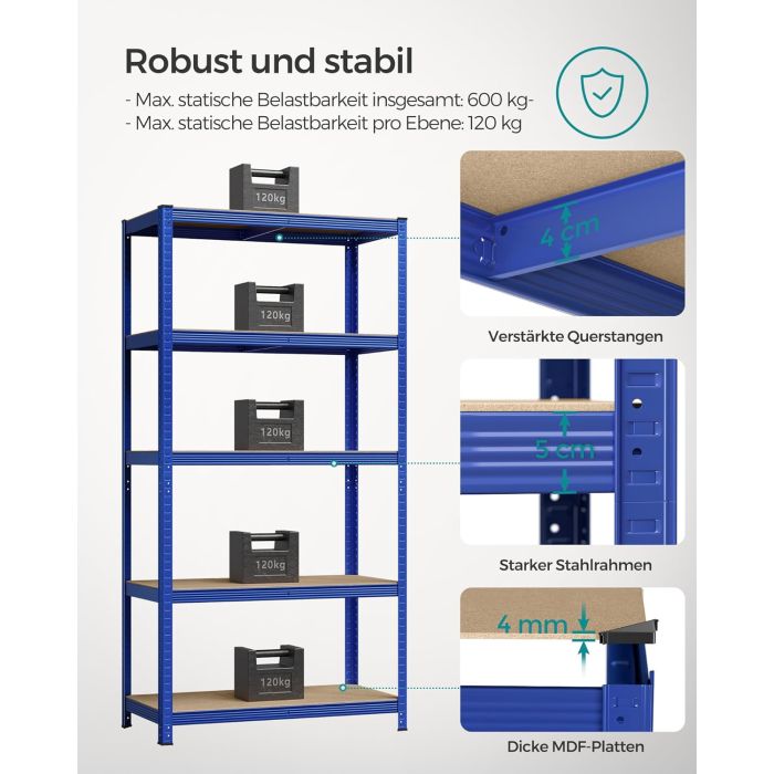 SONGMICS Regal 200 x 100 x 50 cm rjavo-moder,GLR050Q01 - slika 2