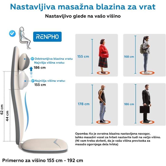 RENPHO Ergonomska masažna blazina za hrbet, vrat in glavo bež - slika 5