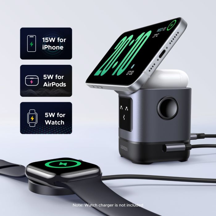 Ugreen Uno 2-in-1 magnetni brezžični polnilnik 15W