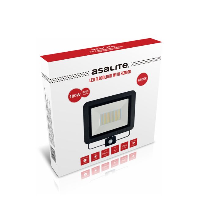ASALITE LED reflektor 100W 6500K, 8000Lm + senzor