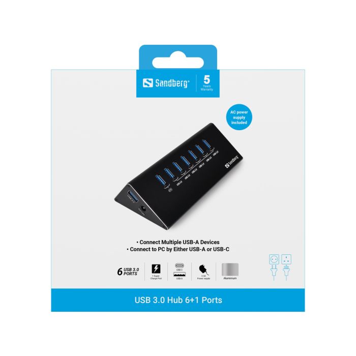 Sandberg USB 3.0 Hub 6+1 ports vozlišče