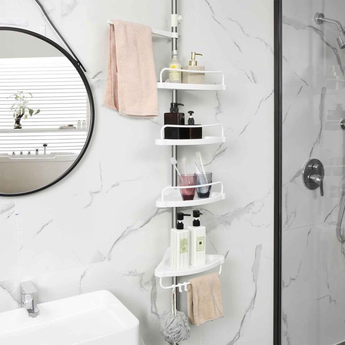 SONGMICS Kotno stojalo s policami za kopalnice belo srebrne barve  95-300 cm, BCB02SW - slika 2