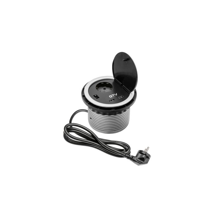 GTV vgradna vtičnica CHARGER 1x220V + 2xUSB Ø100mm