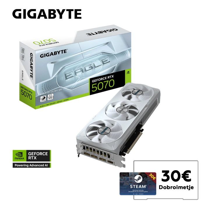 Grafična kartica GIGABYTE GeForce RTX 5070 EAGLE OC ICE SFF 12G, 12GB GDDR7, PCI-E 5.0