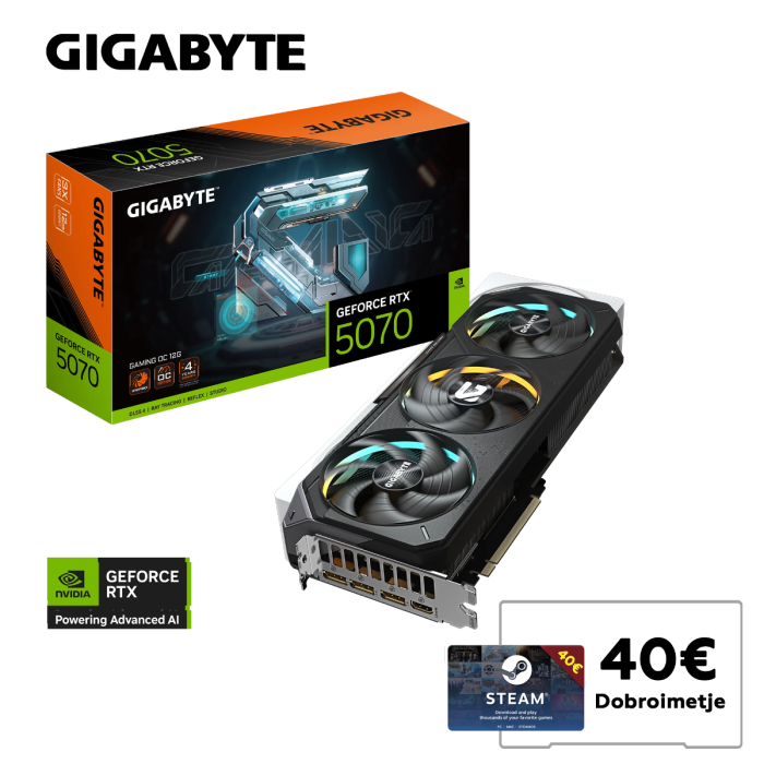 Grafična kartica GIGABYTE AORUS GeForce RTX 5070 GAMING OC 12G, 12GB GDDR7, PCI-E 5.0