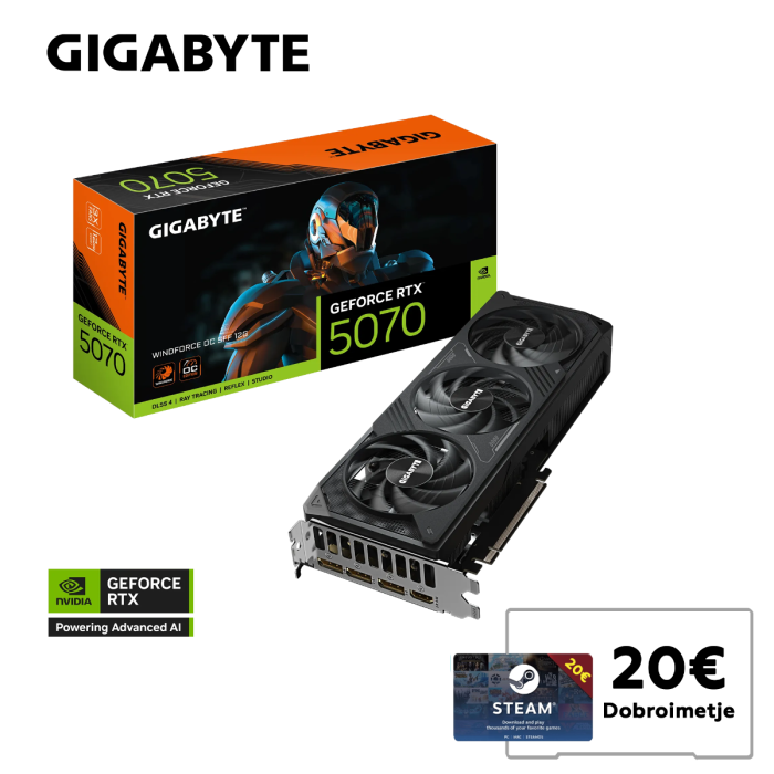 Grafična kartica GIGABYTE AORUS GeForce RTX 5070 WINDFORCE OC SFF 12G, 12GB GDDR7, PCI-E 5.0