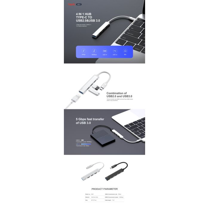 HAVIT USB C 4 Port Hub HB41 - slika 3