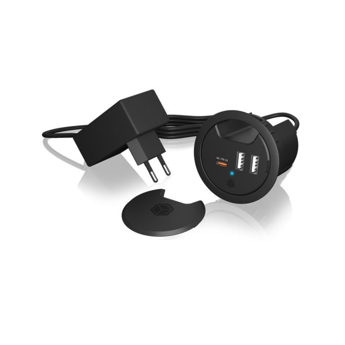 Icybox IB-HUB1407 vgradni mizni polnilnik USB z napajanjem in hitrim polnjenjem