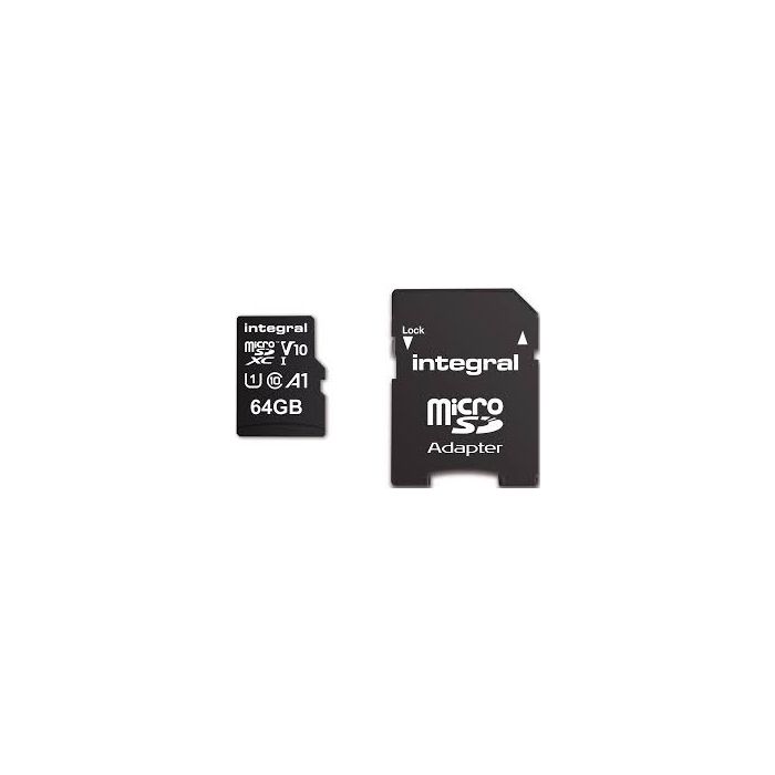 Integral 64GB High Speed microSDHC/XC V10 UHS-I U1+adapter