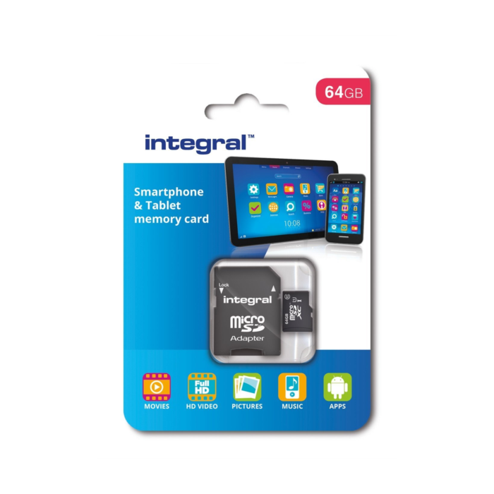 INTEGRAL 64GB SMARTPHONE & TABLET MICRO SDXC class10 UHS-I U1 90MB/s SPOMINSKA KARTICA+ SD ADAPTER