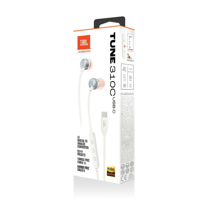 JBL USB-C žične slušalke Tune 310C, bele