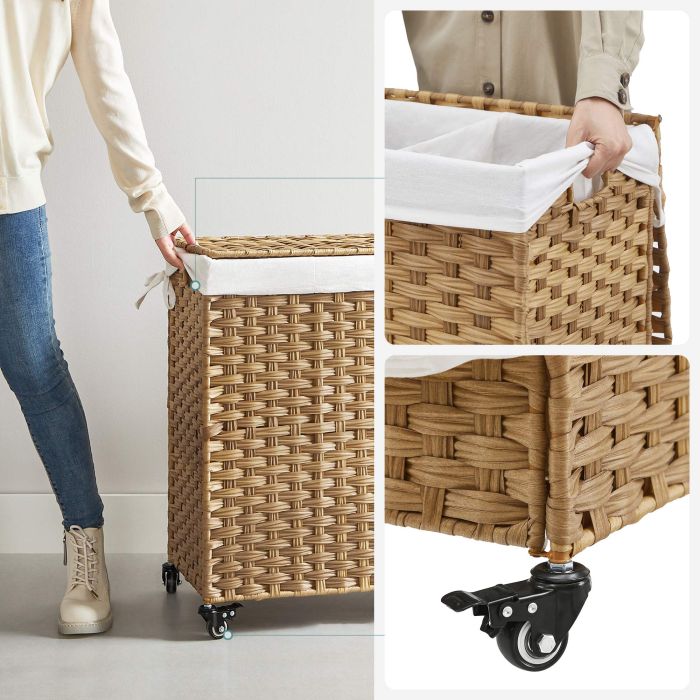 SONGMICS Košara za perilo Bamboo 66 x 33 x 60 cm NARAVNA, LCB363N01