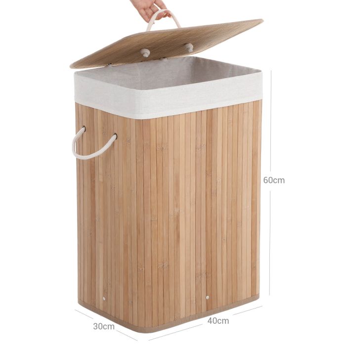 SONGMICS Košara za perilo Bamboo 72L 40 x 30 x 60 cm naravna, LCB10Y