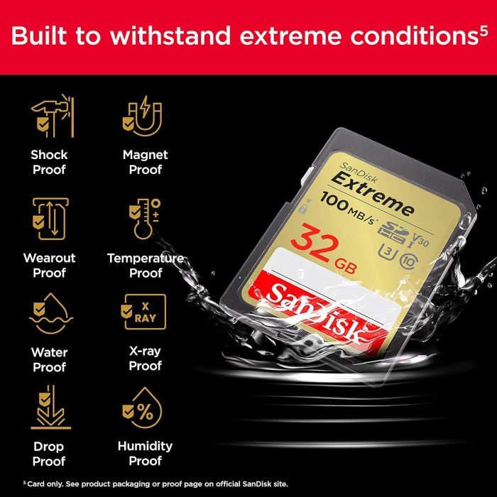 SanDisk Extreme PLUS 32GB SDHC spominska kartica 100MB/s in 60MB/s branje/pisanje, UHS-I, Class 10,
