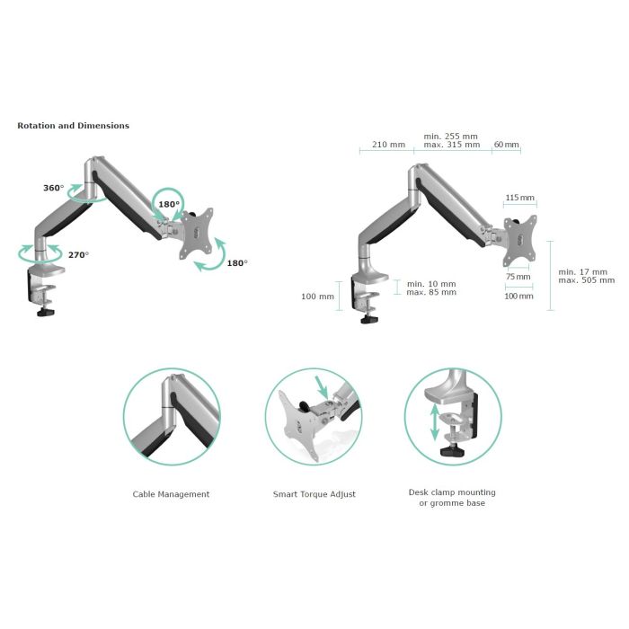IcyBox IB-MS503-T enojni namizni nosilec za monitor do 32" - slika 8