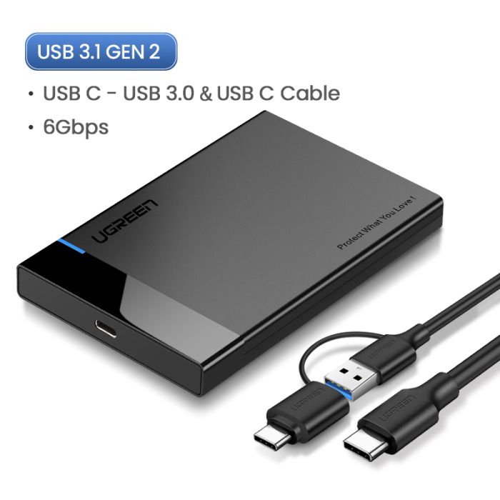 Ugreen ohišje za 2,5 trdi disk USB 3.1 s kablom 2 v 1 USB-A/USB-C v USB-C