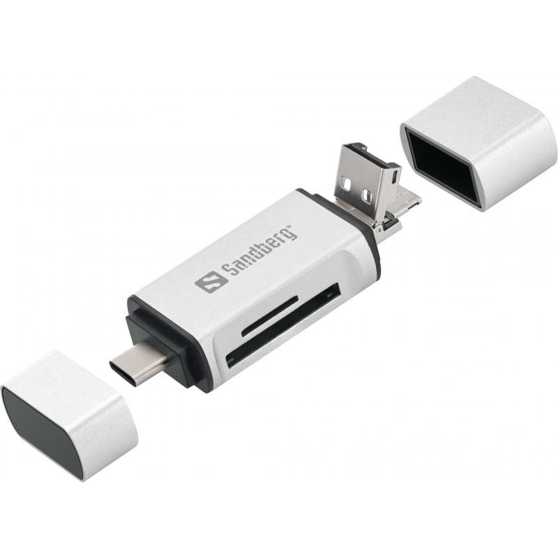 Sandberg čitalec kartic USB-C, USB-A in micro-USB