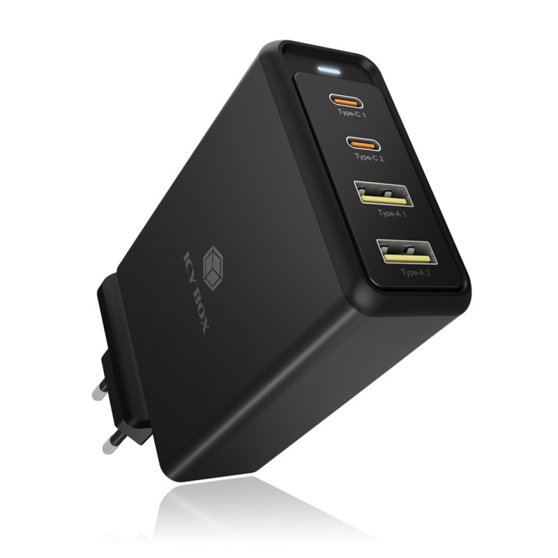 Icybox IB-PS104-PD 4-portni 100W USB potovalni polnilnik s Power Delivery 3.0 in GaN podporo (EU, UK, ZDA vtičnica)