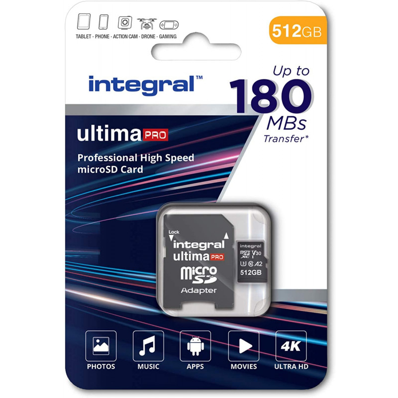 Integral 512GB Professional High Speed 180MB/s microSDXC V30 UHS-I U3