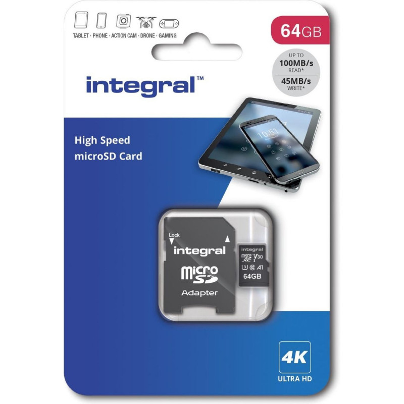 Integral 64GB Professional High Speed 180MB/s microSDXC V30 UHS-I U3