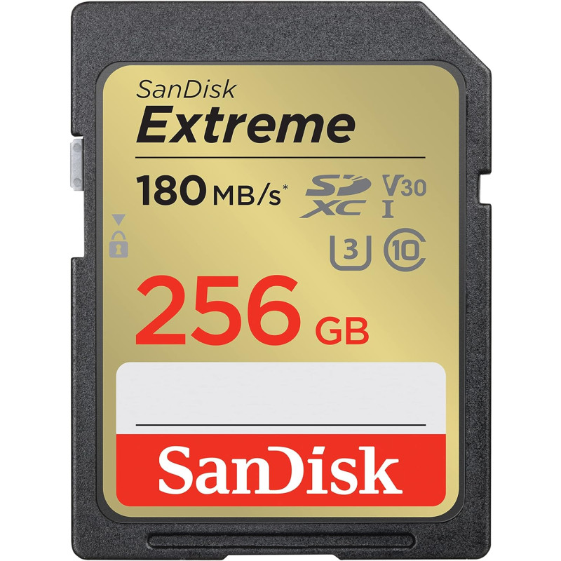 SanDisk Extreme PLUS 256GB SDHC Mspominska kartica 180MB/s in 130MB/s branje/pisanje, UHS-I, Class 10, U3, V30