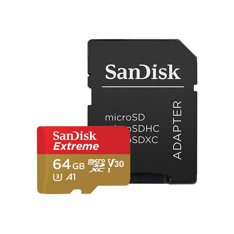 SanDisk Extr PLUS microSDXC 64GB + SD Adapter 200MB/s & 90MB/s A2 C10 V30 UHS-I U8