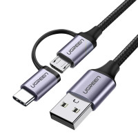 Ugreen USB-A na Micro USB + USB-C kabel pleten 1m 