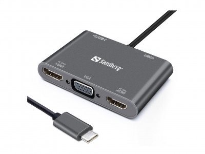 Sandberg USB-C Dock 2xHDMI+1xVGA+USB+PD docking priklopna postaja