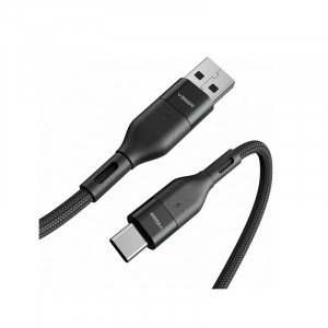 VEGER AC03 pleteni kabel USB-A na USB-C, 1,2m, črn