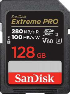 SanDisk Extreme PRO 128GB V60 UHS-II SD, 280/100MB/s,V60,C10,UHS-II