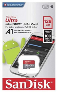 SanDisk Ultra microSDXC 128GB + SD Adapter 100MB/s  A1 Class 10 UHS-I brez adapterja