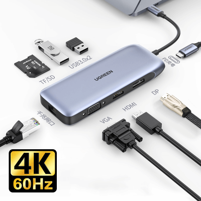 Ugreen USB-C Hub 9v1 4K HDMI,  4K DP, VGA, RJ45, 2xUSB 3.2, MicroSD - box