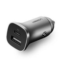 Ugreen car charger USB + USB-C PD 18W gray - box