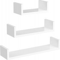 SONGMICS set of 3 floating shelves, MDF wood, 15 cm depth, 60/45/30 cm, U-shaped wall shelf.