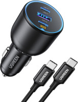 Ugreen 130W USB C Car Charger, 3-Port PD3.0/QC4.0/PPS Car Charger and LED Light, Compatible with MacBook, iPad, iPhone 15 Pro Max, Galaxy...